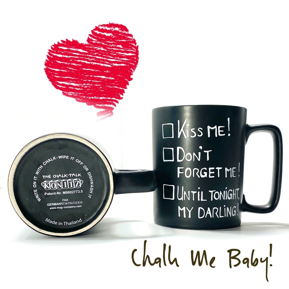 Pair of Black Chalk Talk KONITZ Coffee Mugs